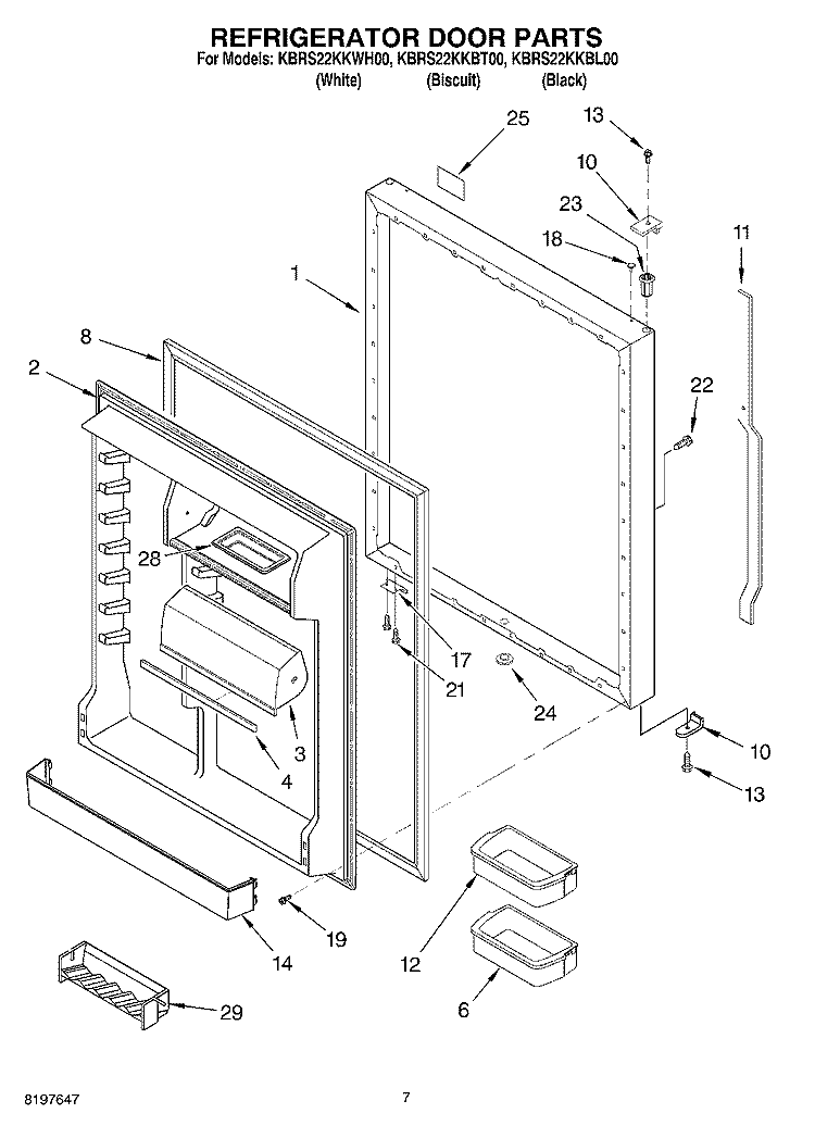 REFRIGERATOR DOOR Diagram and Parts List for KBRS22KKBT00  KitchenAid Refrigerator