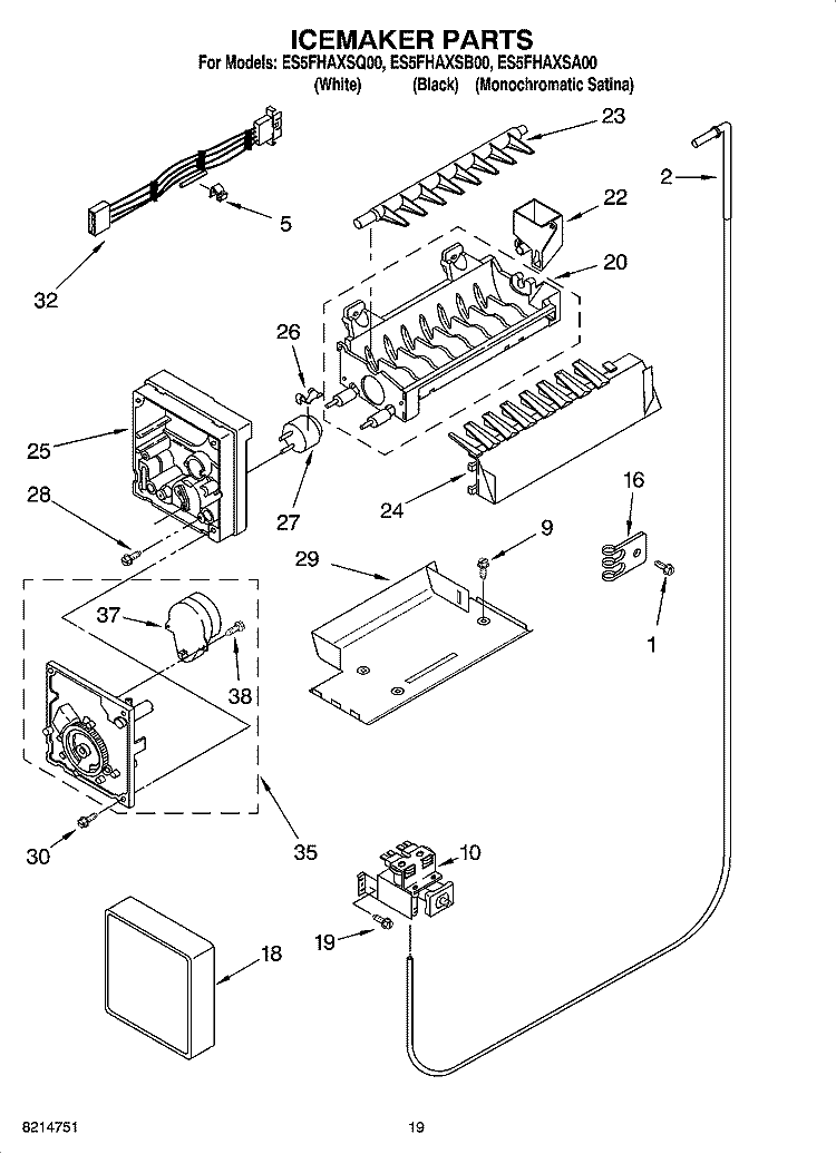 ICEMAKER PARTS, OPTIONAL PARTS (NOT INCLUDED) Diagram and Parts List for ES5FHAXSQ00  Whirlpool Refrigerator
