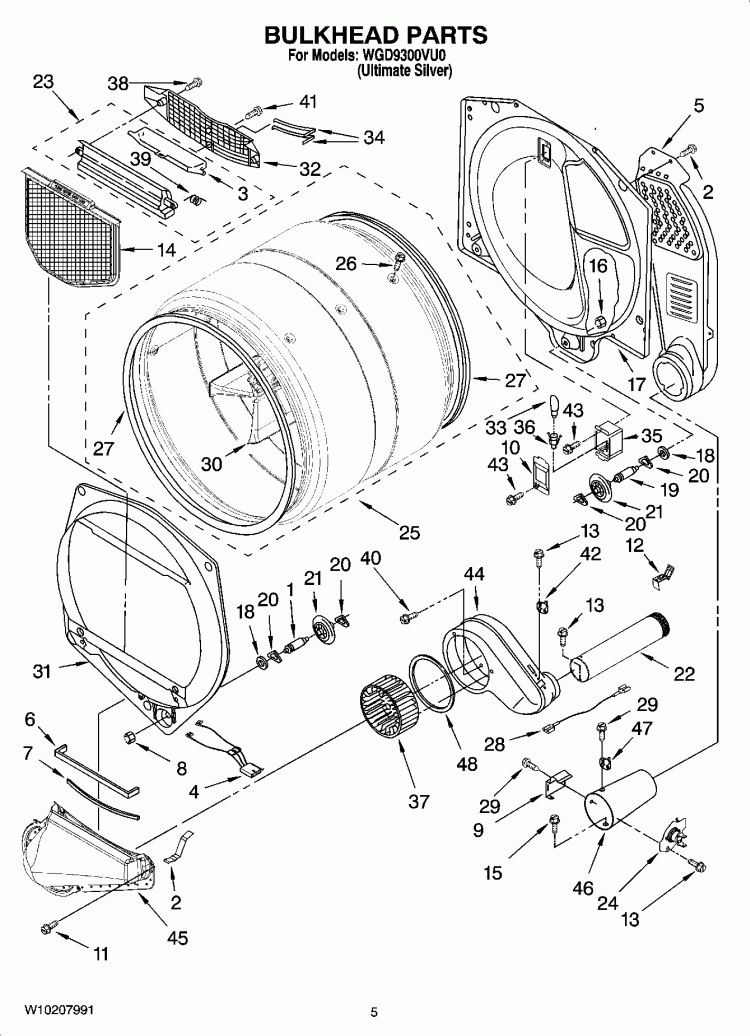 BULKHEAD PARTS Diagram and Parts List for WGD9300VU0  Whirlpool Dryer