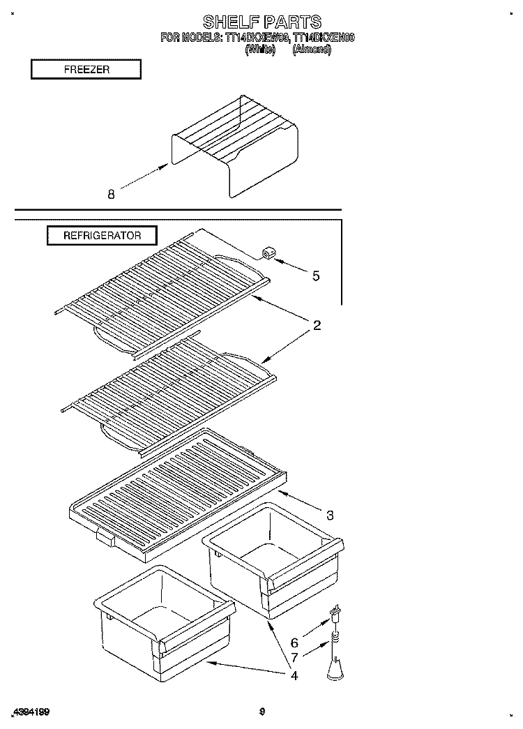 SHELF Diagram and Parts List for TT14DKXEN00  Estate Refrigerator