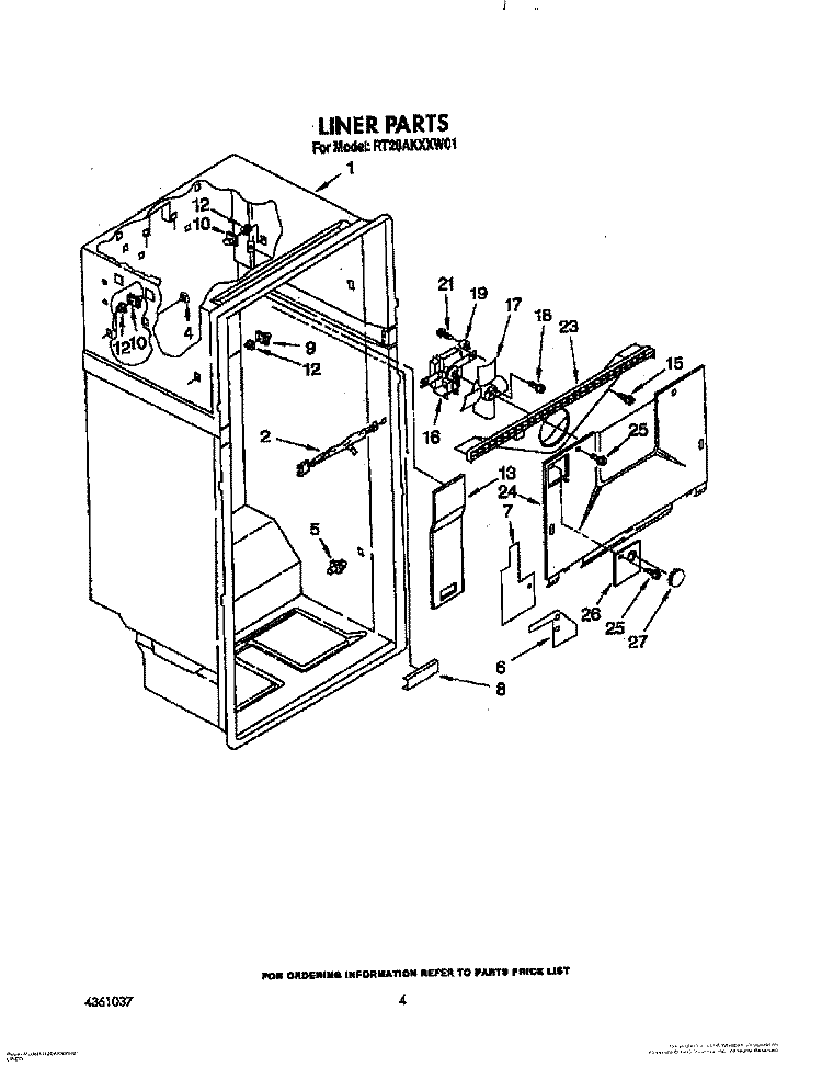 LINER Diagram and Parts List for RT20AKXXW01  Roper Refrigerator