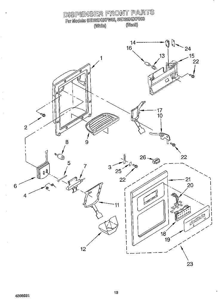DISPENSER FRONT Diagram and Parts List for 6ED25DQXFB03  Whirlpool Refrigerator