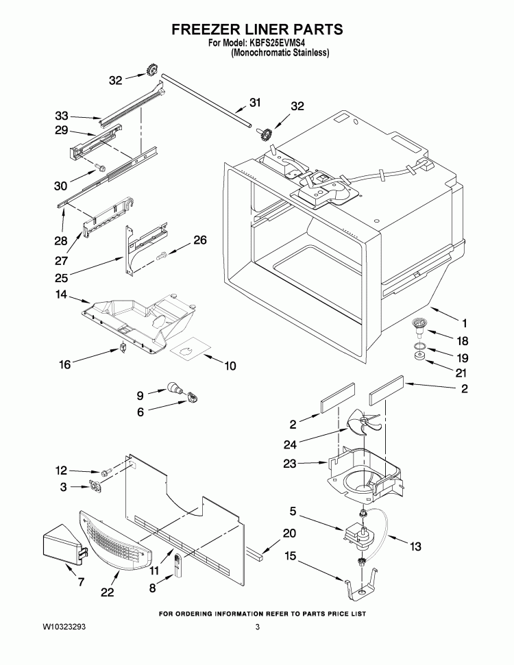 FREEZER LINER PARTS Diagram and Parts List for KBFS25EVMS4  KitchenAid Refrigerator