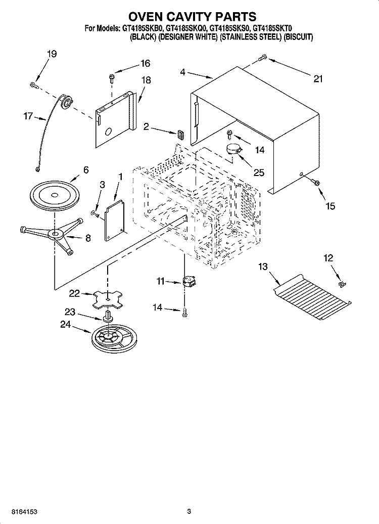 OVEN CAVITY PARTS Diagram and Parts List for GT4185SKS0  Whirlpool Microwave