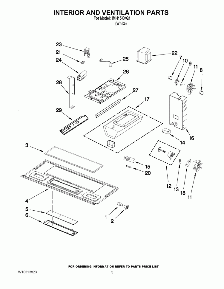INTERIOR AND VENTILATION PARTS Diagram and Parts List for IMH15XVQ1  Whirlpool Microwave