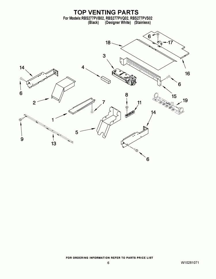 TOP VENTING PARTS Diagram and Parts List for RBS277PVQ02  Whirlpool Wall Oven