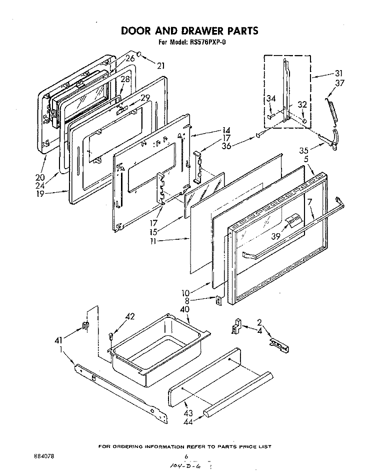 DOOR AND DRAWER Diagram and Parts List for RS576PXP0  Whirlpool Range