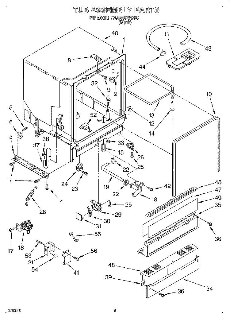 TUB ASSEMBLY Diagram and Parts List for 7DU840CWDB0  Whirlpool Dishwasher