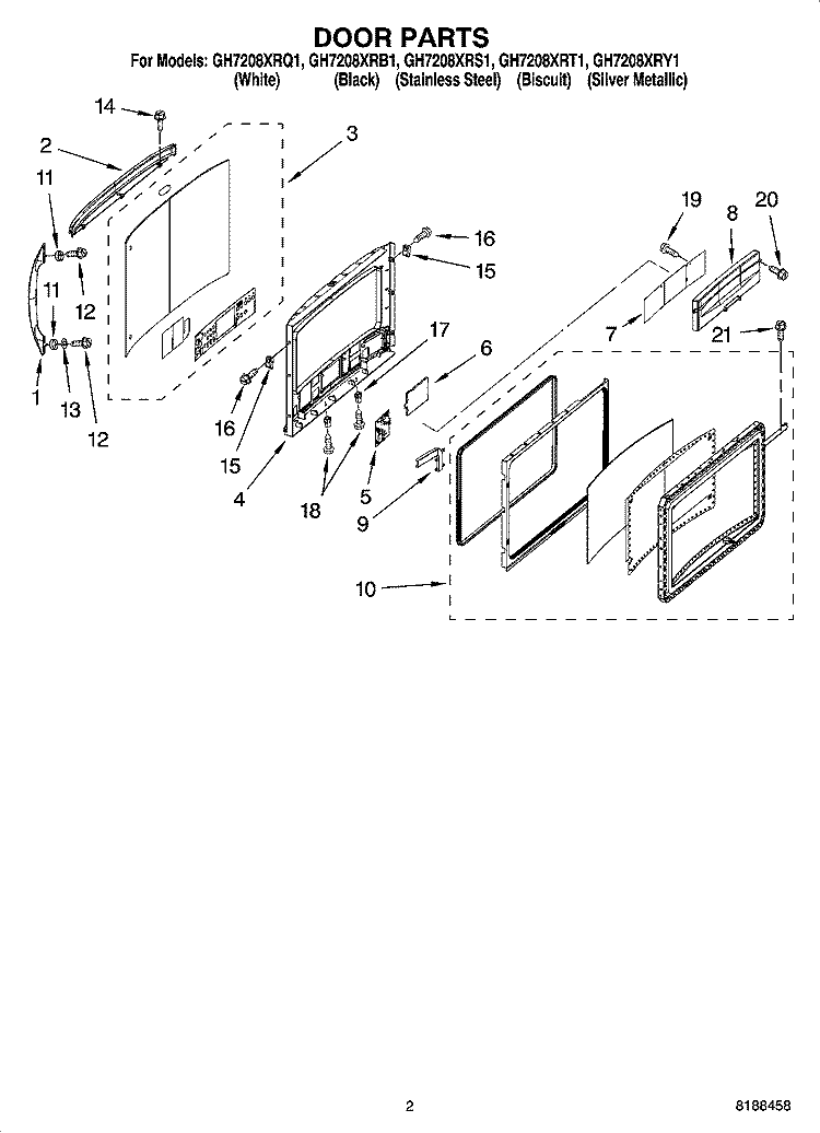 DOOR PARTS Diagram and Parts List for GH7208XRQ1  Whirlpool Microwave