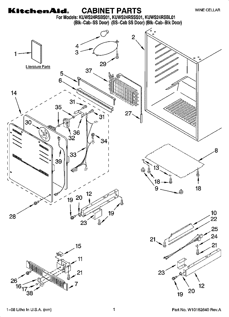 CABINET PARTS Diagram and Parts List for KUWS24RSSS01  KitchenAid Wine and Beverage Cooler