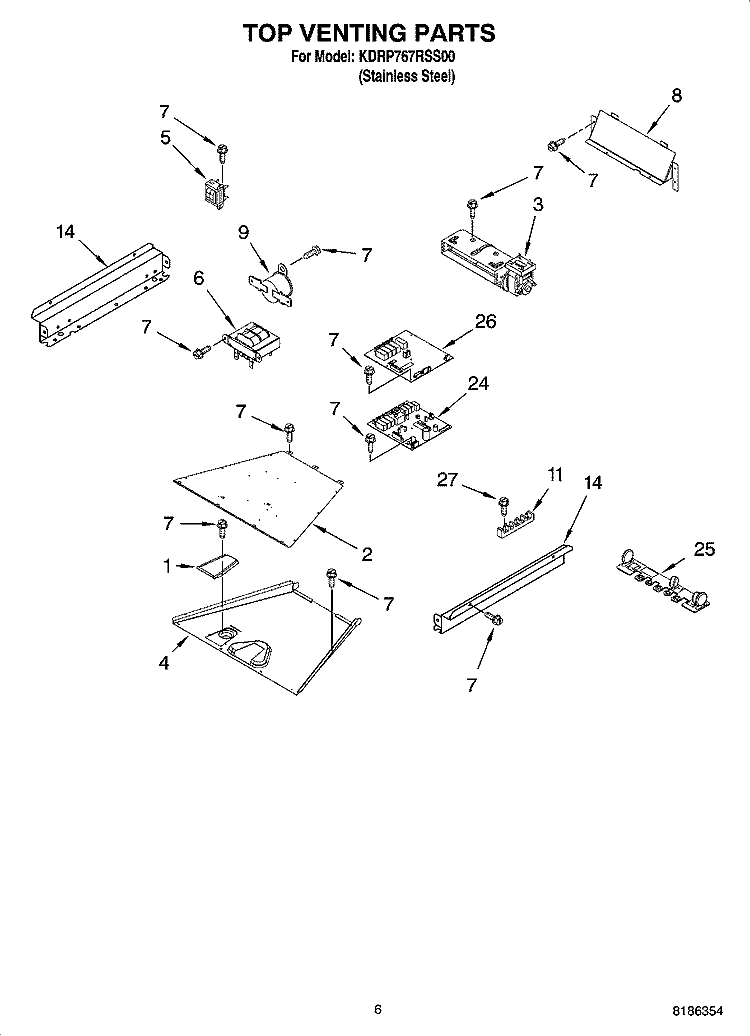 TOP VENTING PARTS Diagram and Parts List for KDRP767RSS00  KitchenAid Range