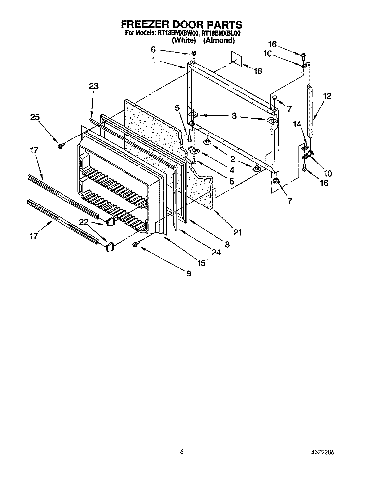 FREEZER DOOR Diagram and Parts List for RT18BMXBL00  Roper Refrigerator