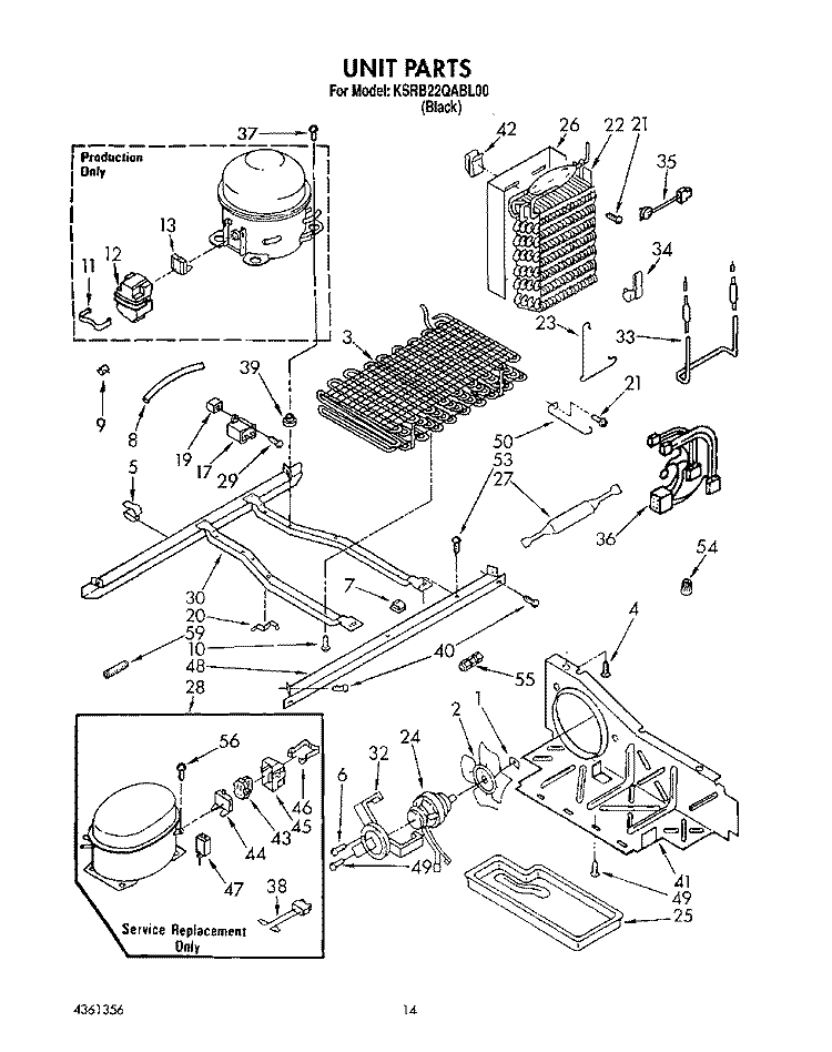 UNIT Diagram and Parts List for KSRB22QABL00  KitchenAid Refrigerator
