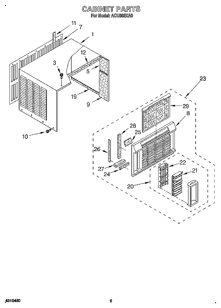 CABINET Diagram and Parts List for ACU082XA0  Whirlpool Air Conditioner