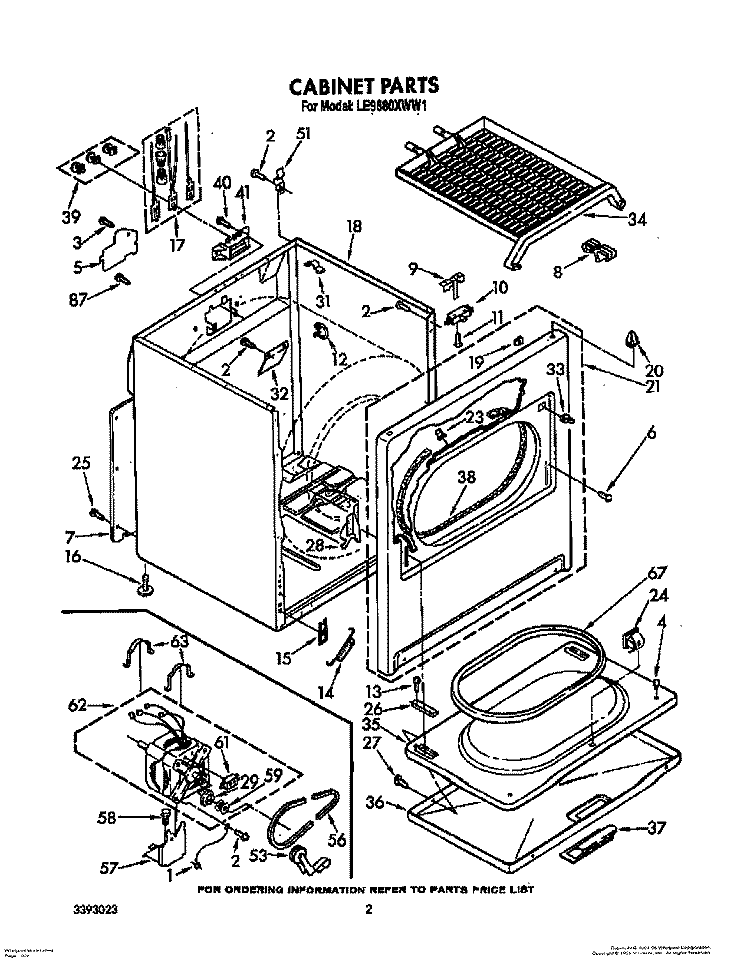 SECTION Diagram and Parts List for LE9680XWG1  Whirlpool Dryer