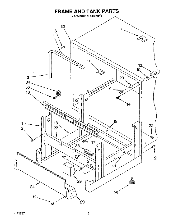 FRAME AND TANK Diagram and Parts List for KUDH23HY1  KitchenAid Dishwasher