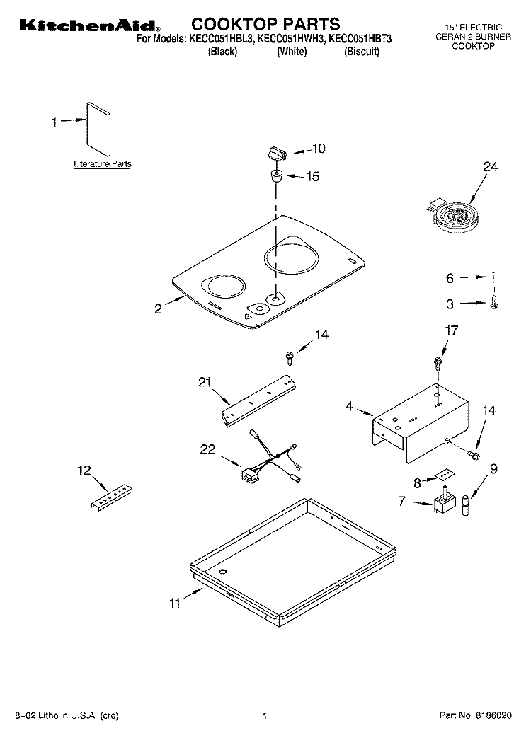 SECTION Diagram and Parts List for KECC051HWH3  KitchenAid Cooktop