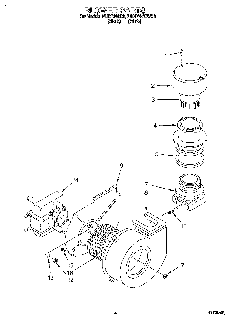 BLOWER Diagram and Parts List for KUDP230BWH0  KitchenAid Dishwasher