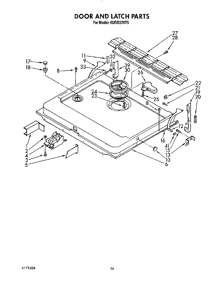 DOOR AND LATCH Diagram and Parts List for KUDB220T5  KitchenAid Dishwasher