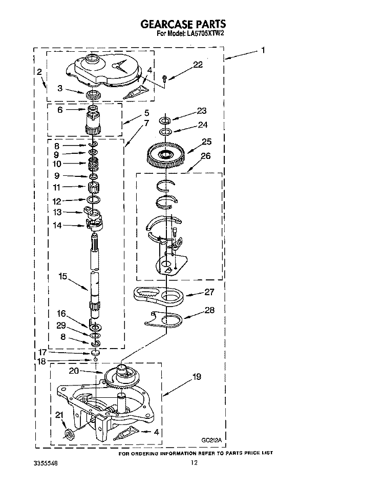 GEARCASE Diagram and Parts List for LA5705XTM2  Whirlpool Washer