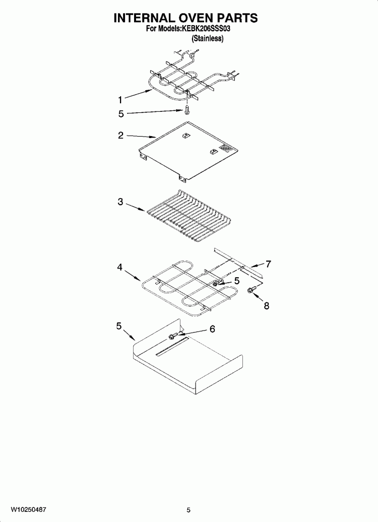 INTERNAL OVEN PARTS Diagram and Parts List for KEBK206SSS03  KitchenAid Wall Oven
