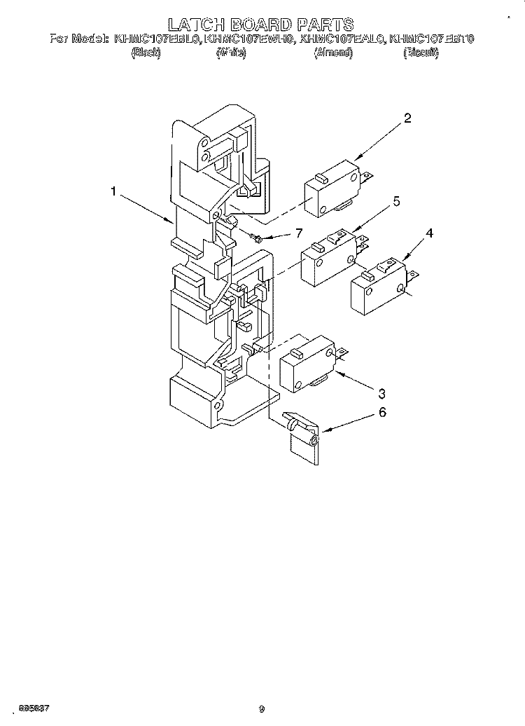 LATCH BOARD Diagram and Parts List for KHMC107EBT0  KitchenAid Microwave