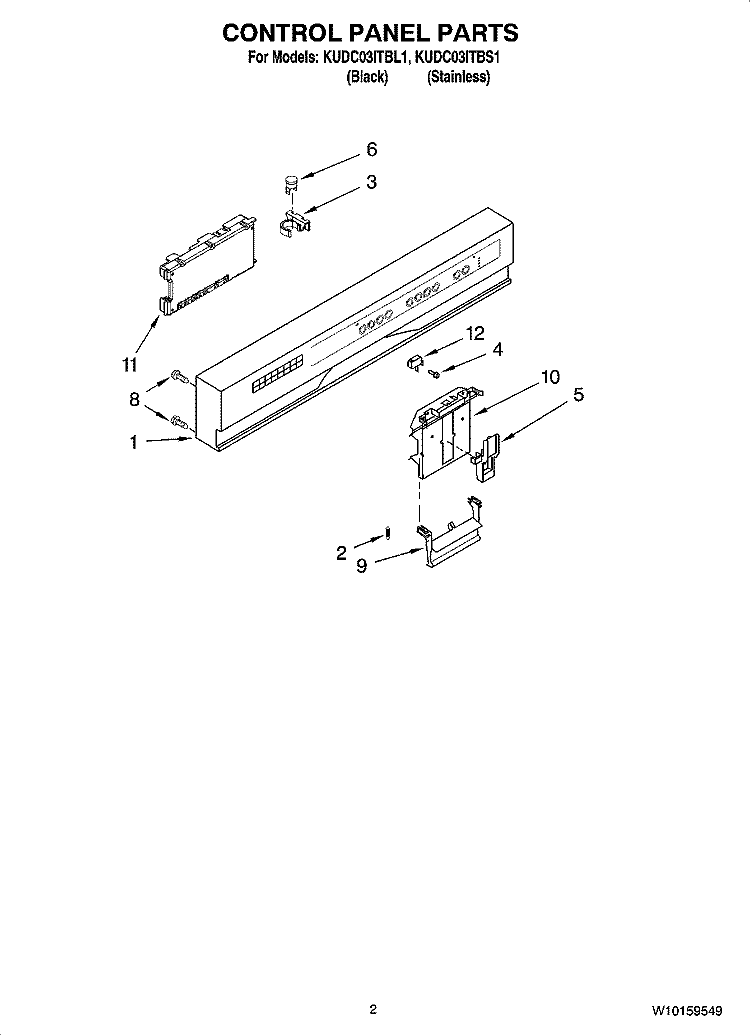 CONTROL PANEL PARTS Diagram and Parts List for KUDC03ITBS1  KitchenAid Dishwasher