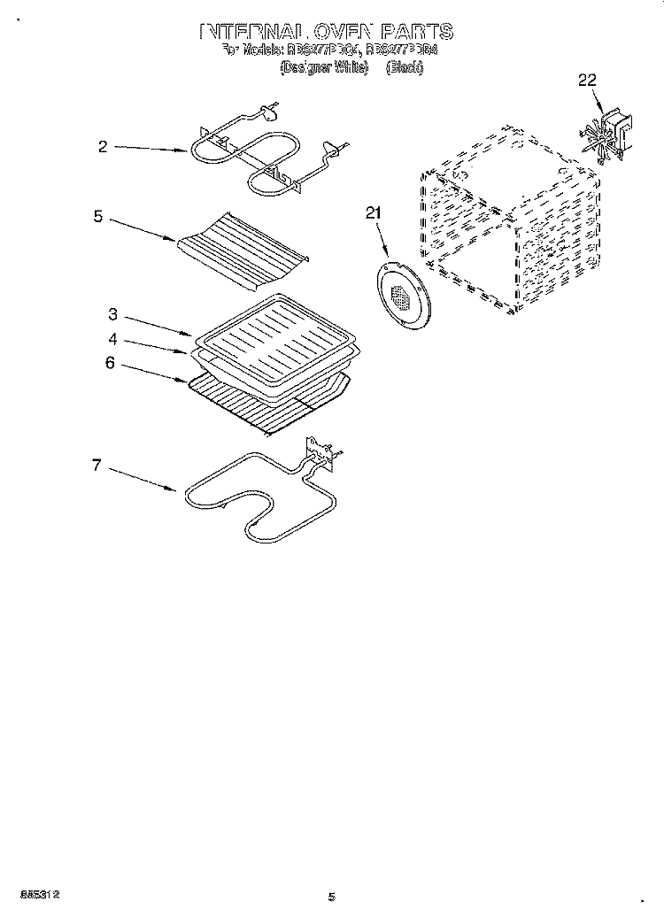INTERNAL OVEN Diagram and Parts List for RBS277PDB4  Whirlpool Wall Oven