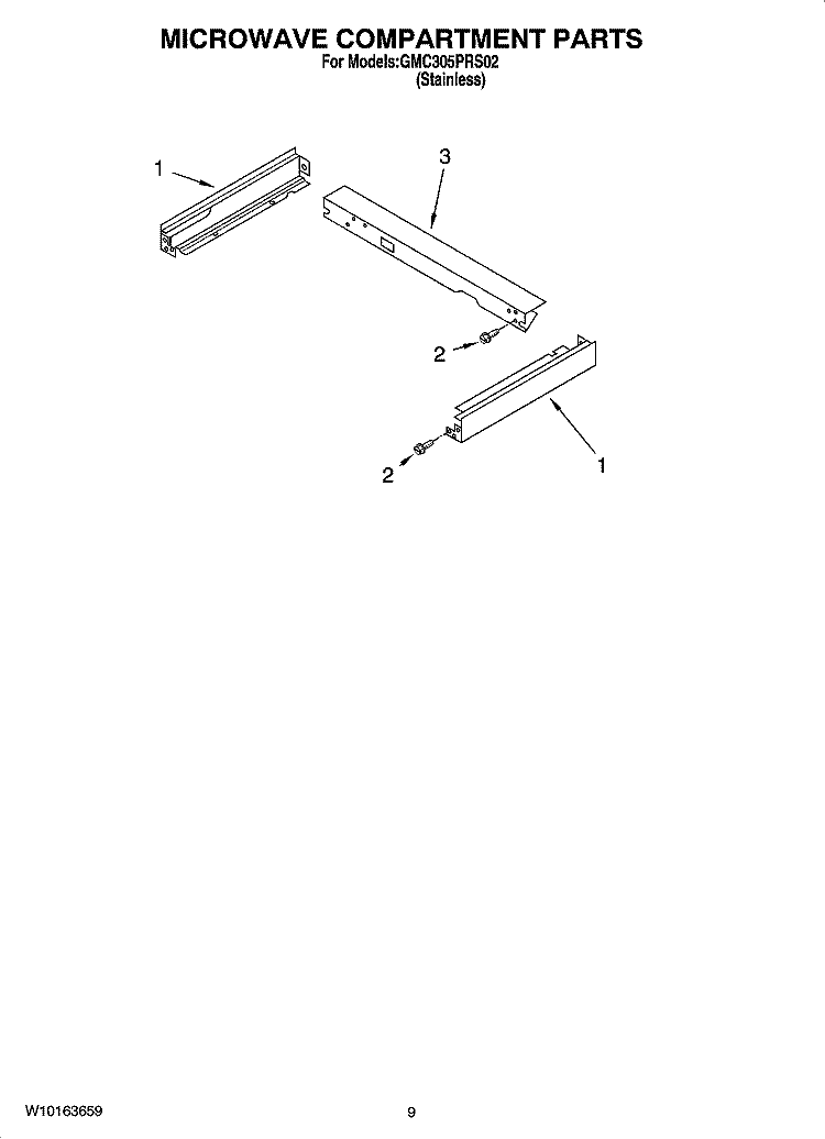 MICROWAVE COMPARTMENT PARTS Diagram and Parts List for GMC305PRS02  Whirlpool Microwave Oven Combo