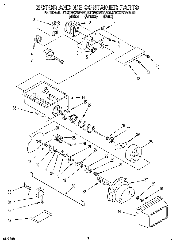 MOTOR AND ICE CONTAINER Diagram and Parts List for KTRS22QDAL00  KitchenAid Refrigerator