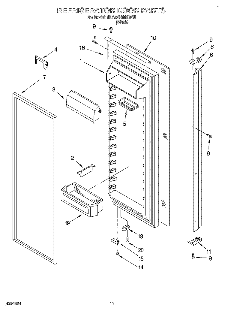 REFRIGERATOR DOOR Diagram and Parts List for 3XARG488GF00  Whirlpool Refrigerator