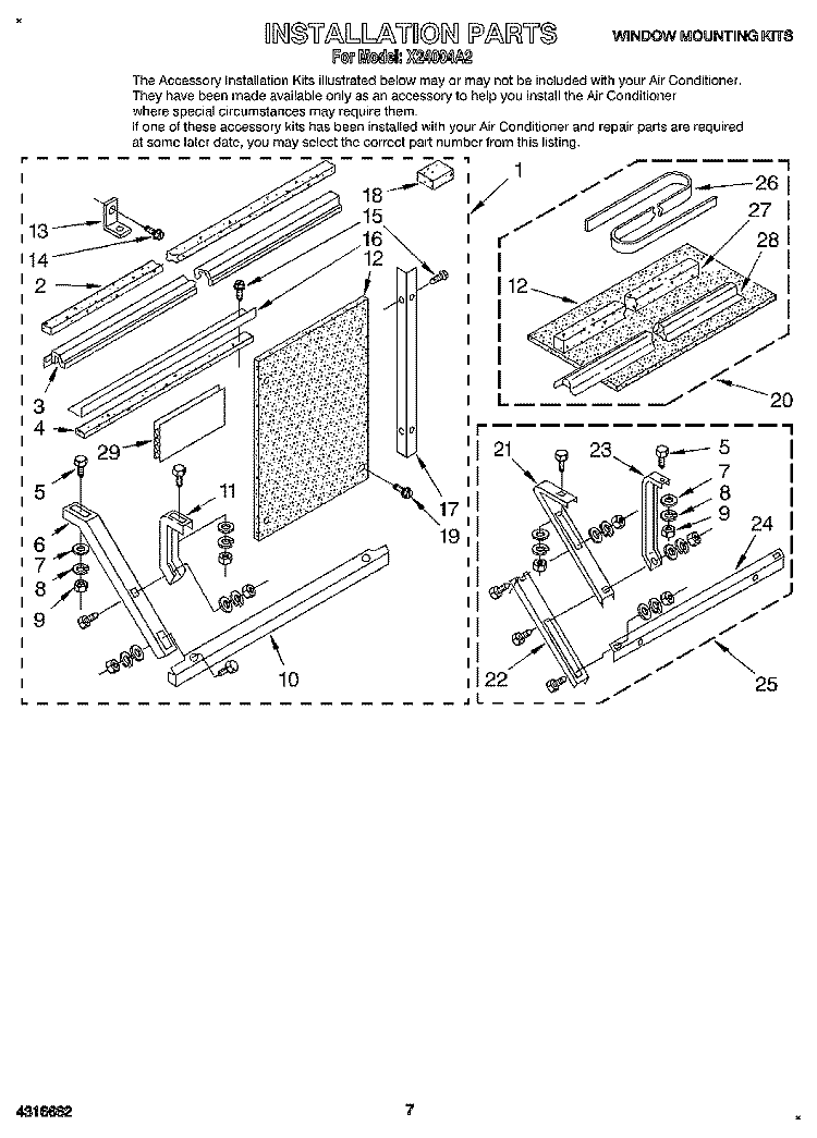 INSTALLATION Diagram and Parts List for X24004A2  Roper Air Conditioner