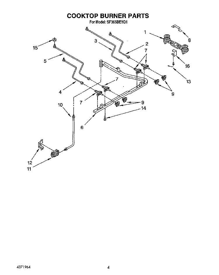 COOKTOP BURNER Diagram and Parts List for SF365BEYQ1  Whirlpool Range