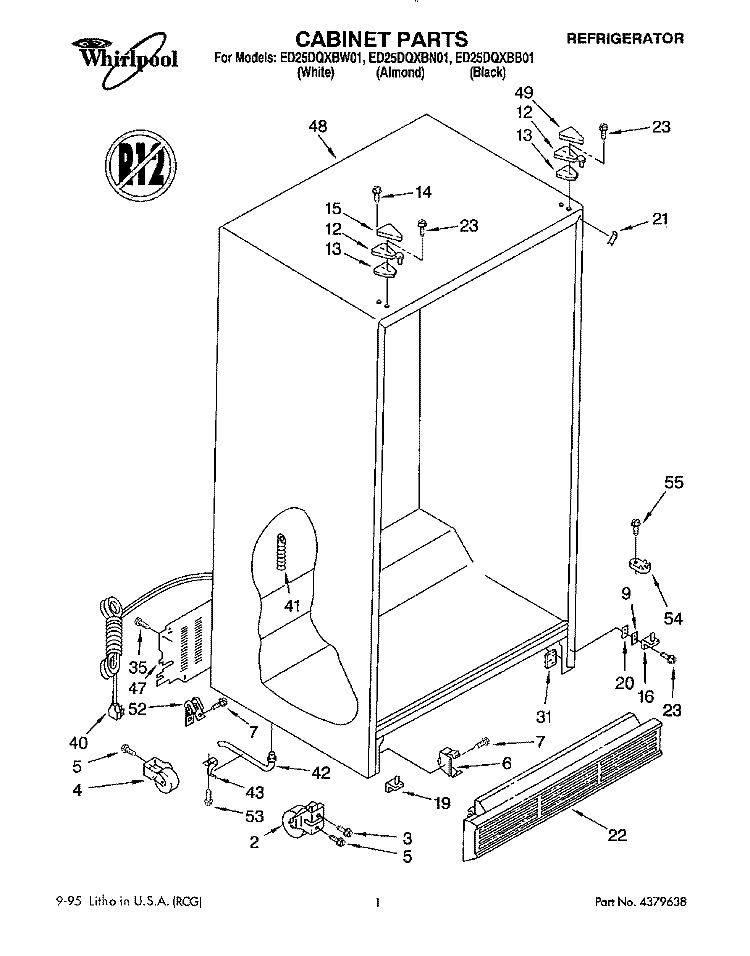 CABINET Diagram and Parts List for ED25DQXBB01  Whirlpool Refrigerator