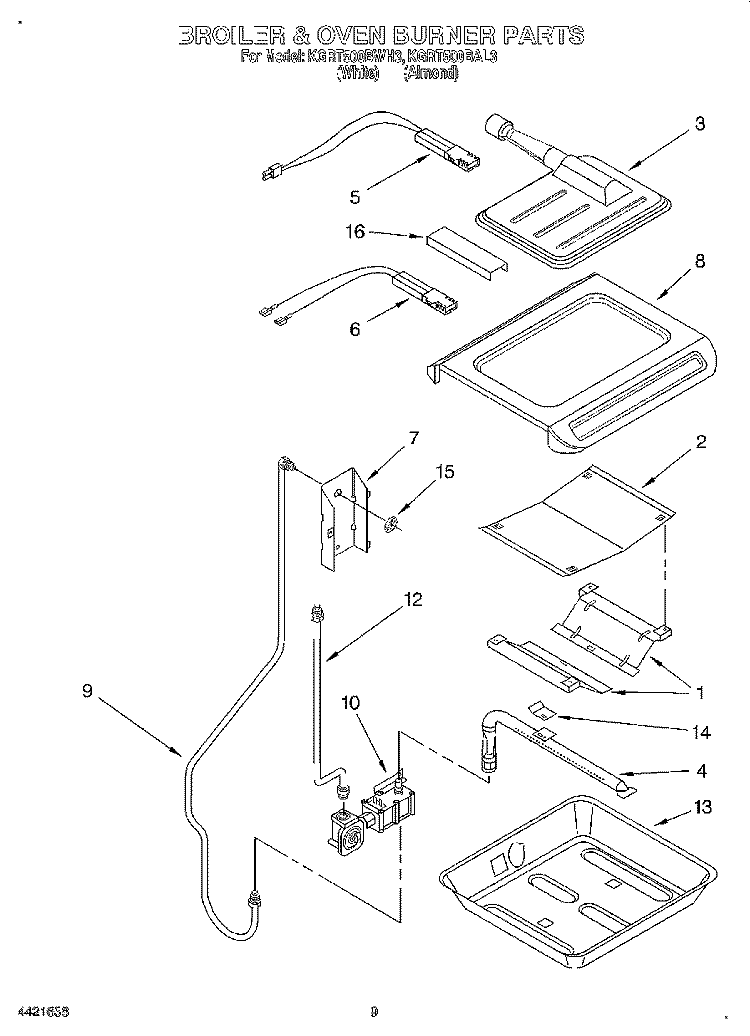 BROILER AND OVEN BURNER Diagram and Parts List for KGRT500BWH3  KitchenAid Range