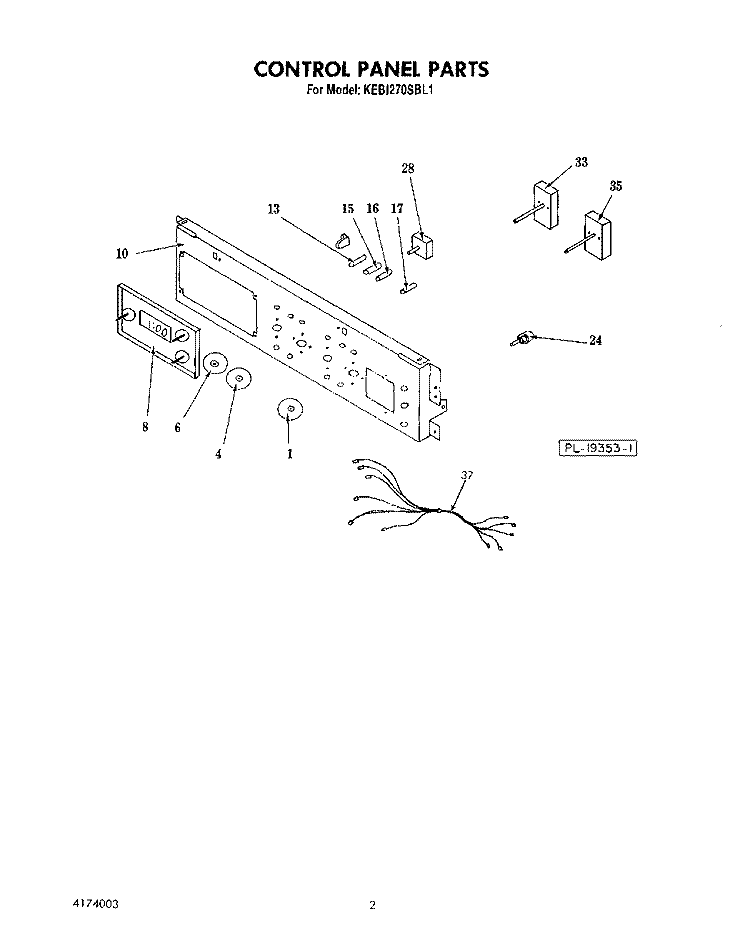 CONTROL PANEL Diagram and Parts List for KEBI270SBL1  KitchenAid Wall Oven