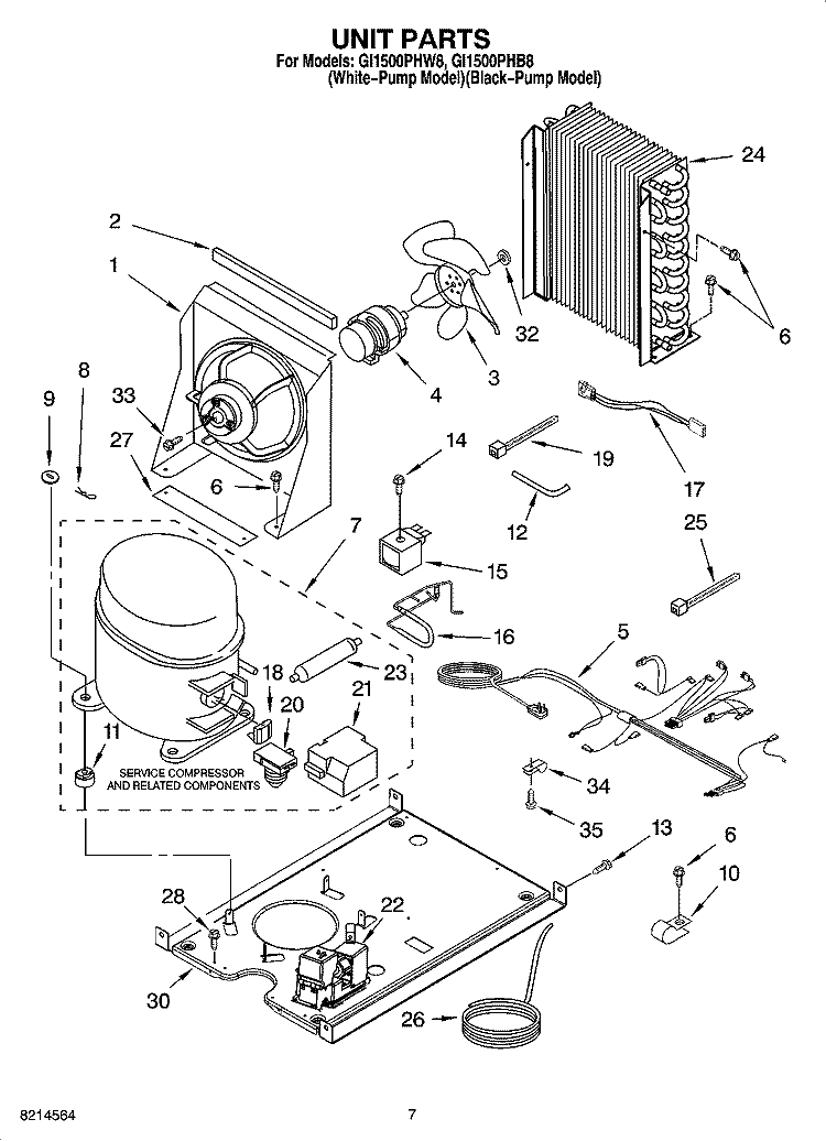 UNIT PARTS, OPTIONAL PARTS (NOT INCLUDED) Diagram and Parts List for GI1500PHB8  Whirlpool Ice Maker