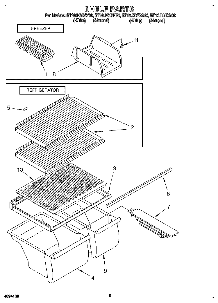 SHELF, LIT/OPTIONAL Diagram and Parts List for ET16JKXDN02  Whirlpool Refrigerator