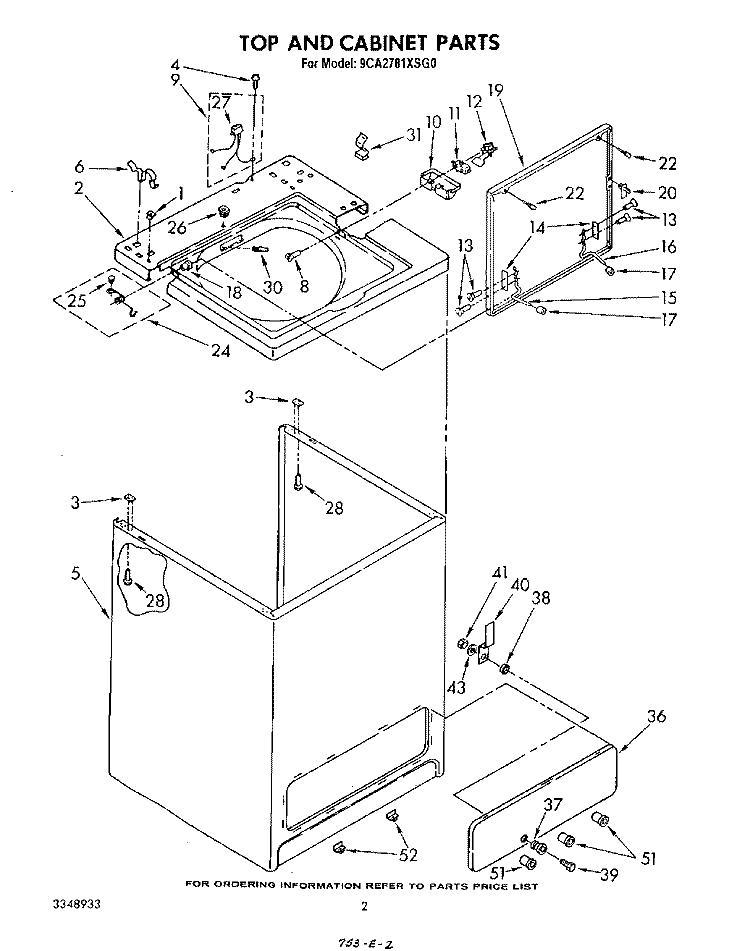 TOP AND CABINET , LITERATURE AND OPTIONAL Diagram and Parts List for 9CA2781XSW0  Whirlpool Washer