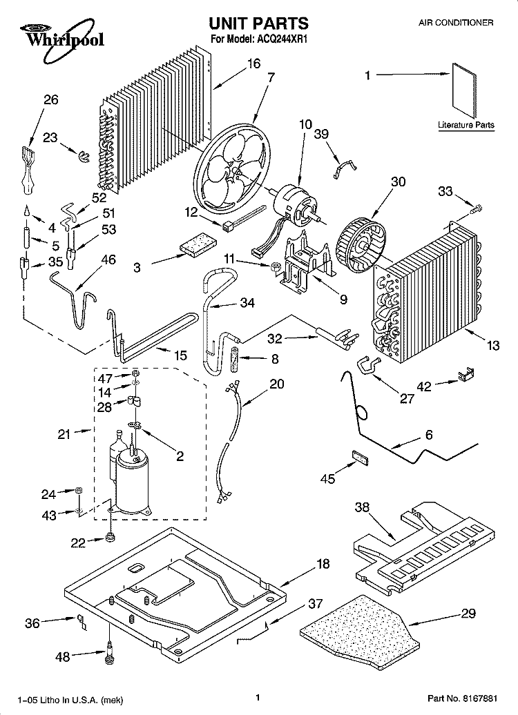 UNIT PARTS Diagram and Parts List for ACQ244XR1  Whirlpool Air Conditioner