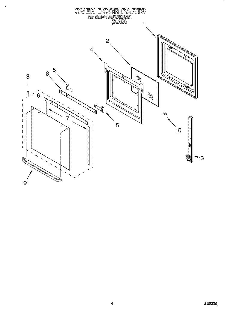 OVEN DOOR Diagram and Parts List for RBS240PDB1  Whirlpool Wall Oven