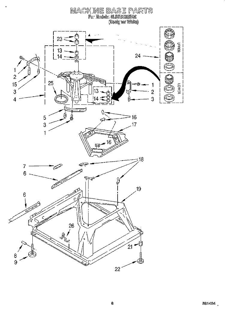 MACHINE BASE Diagram and Parts List for 6LBR5132EQ0  Whirlpool Washer