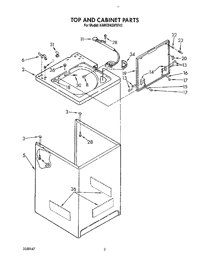 TOP AND CABINET, LIT/OPTIONAL Diagram and Parts List for KAWE842WWH2  Whirlpool Washer