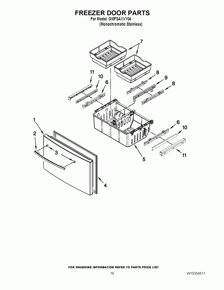 FREEZER DOOR PARTS Diagram and Parts List for GI0FSAXVY04  Whirlpool Refrigerator