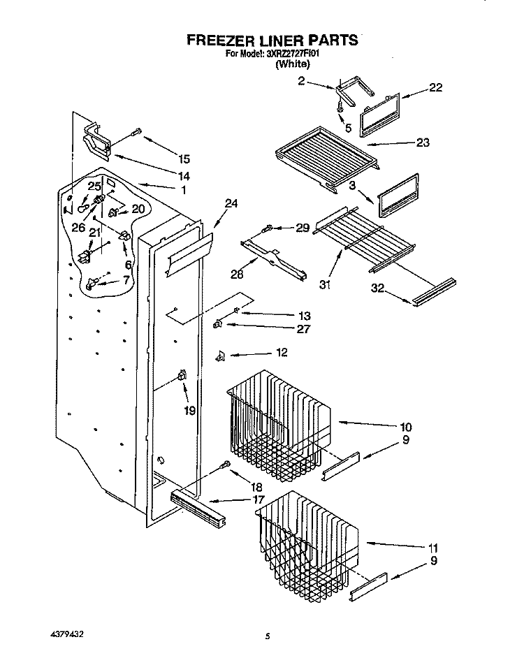 FREEZER LINER Diagram and Parts List for 3XRZ2727FI01  Whirlpool Refrigerator