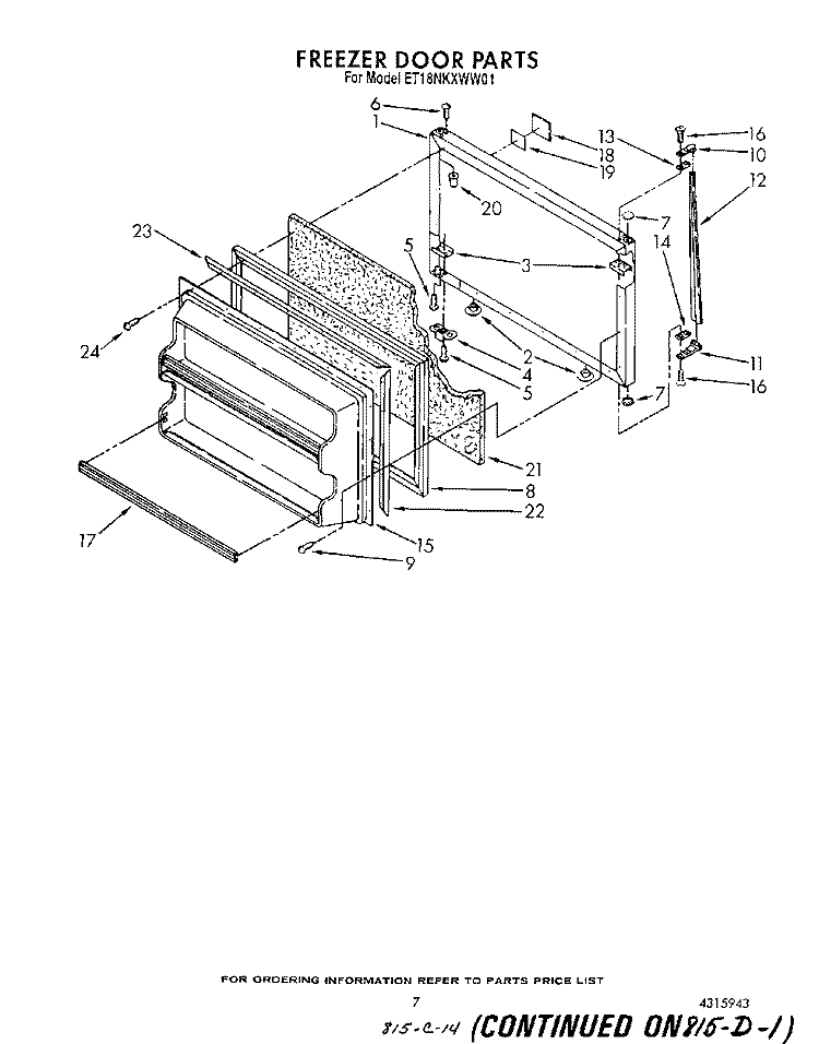 FREEZER DOOR Diagram and Parts List for ET18NKXWM01  Whirlpool Refrigerator