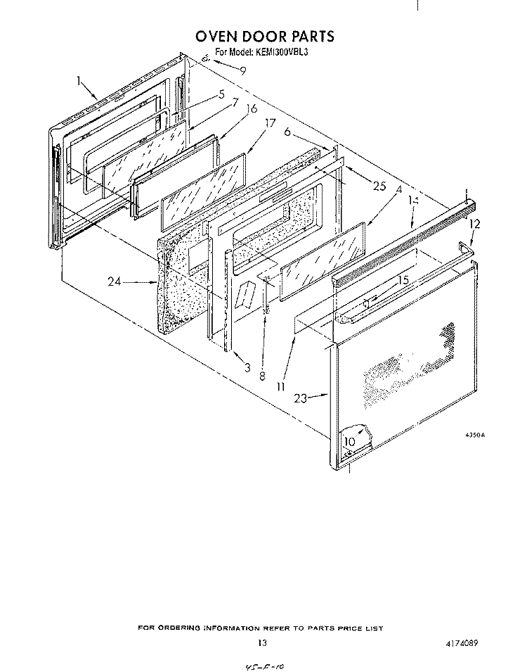 OVEN DOOR Diagram and Parts List for KEMI300VBL3  KitchenAid Microwave Oven Combo
