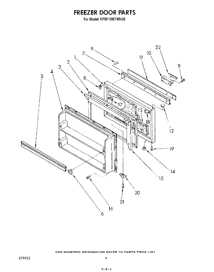 FREEZER DOOR Diagram and Parts List for KFRF19MTPL00  Whirlpool Refrigerator