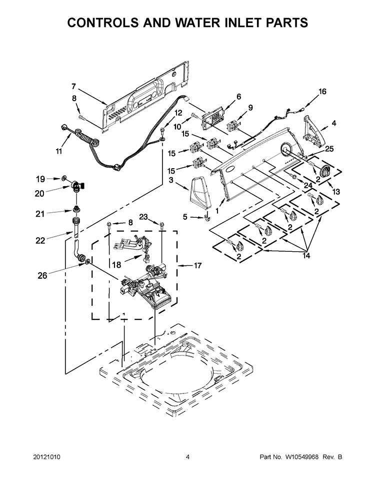 CONTROLS AND WATER INLET PARTS Diagram and Parts List for 7MWTW1712AM0  Whirlpool Washer