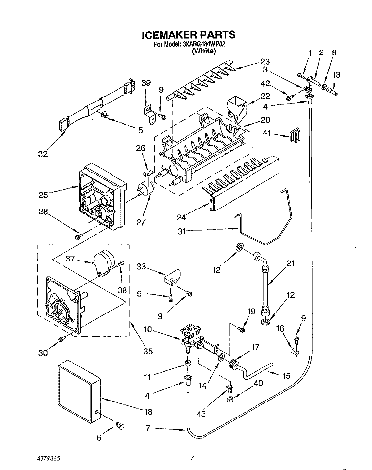 ICEMAKER Diagram and Parts List for 3XARG484WP02  Whirlpool Refrigerator
